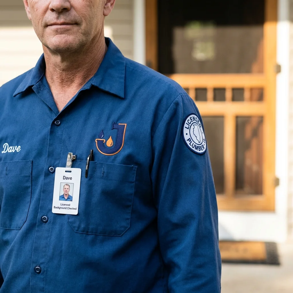 Licensed plumber showing ID badge in North Royalton, OH