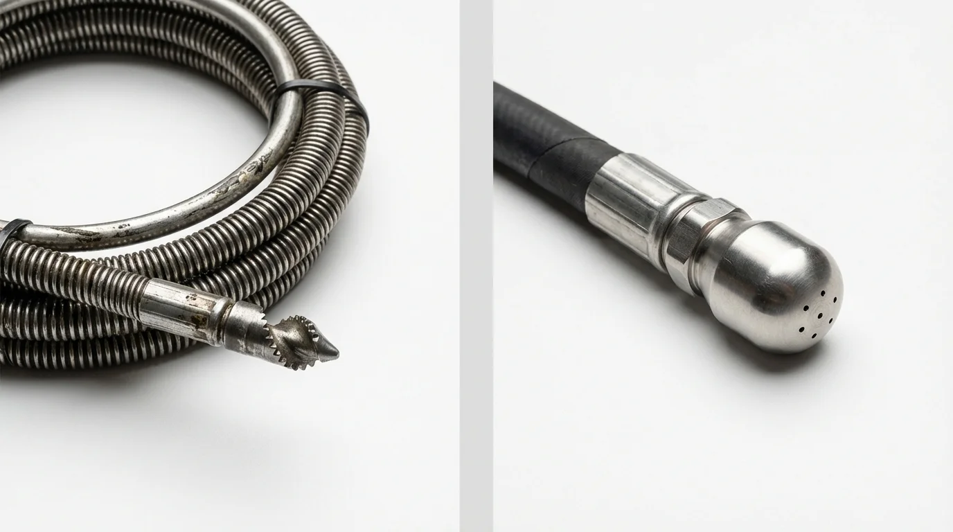 Drain snake cable and hydro jetting nozzle used for drain cleaning in North Royalton, OH