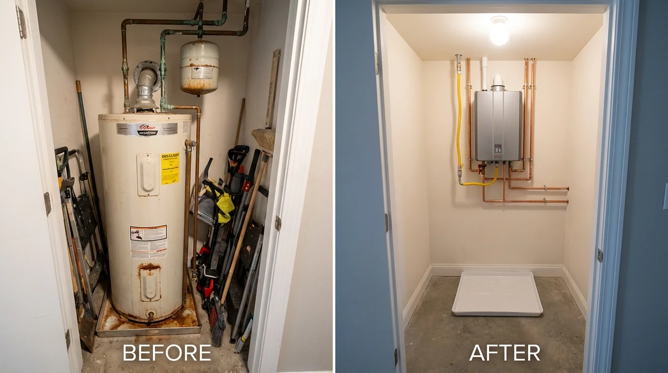 Tank water heater versus wall-mounted tankless unit comparison for North Royalton, OH homeowners